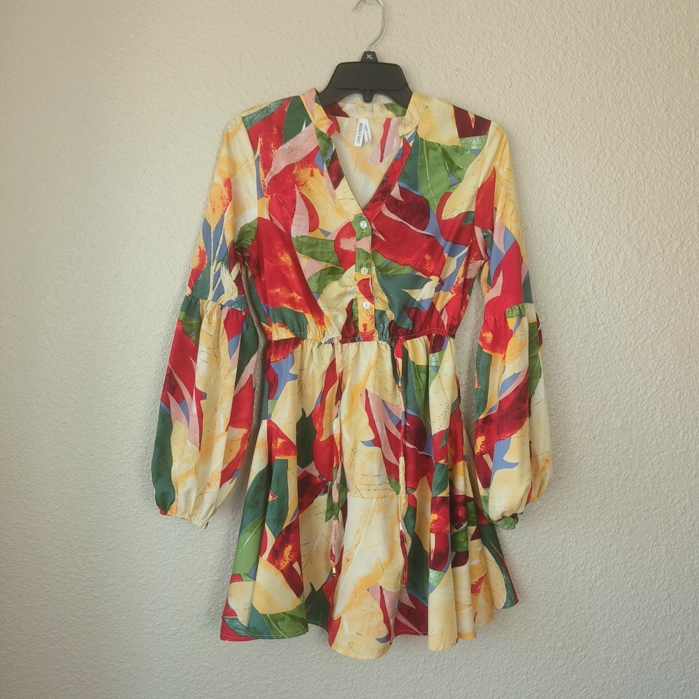 Live 4 Truth women's floral mini dress, size S, 3/4‎ puff sleeves A Line